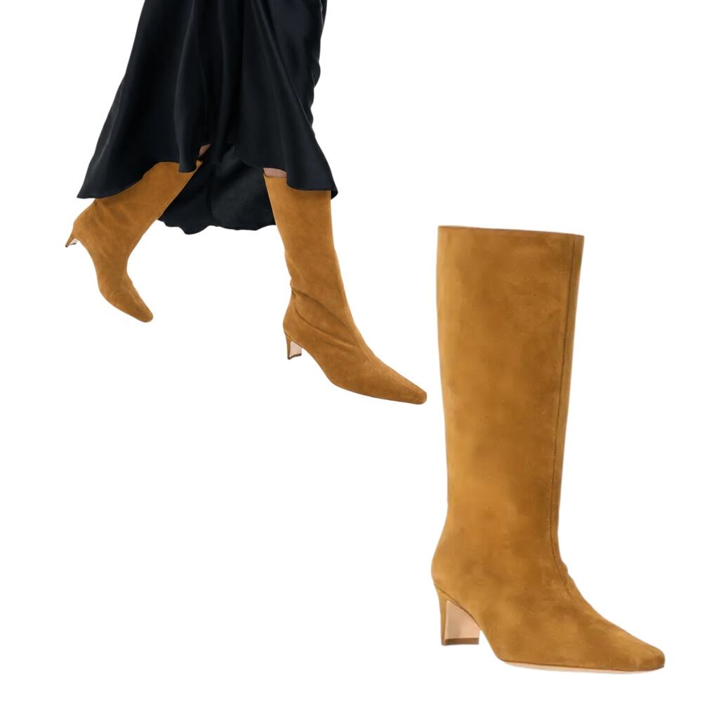 STAUD, NWT Women's 'Wally' Mid-Calf Boot, Suede Pull On, Tan, Size 38 EU, 8 US